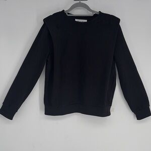 RIVIR Women's White Long Sleeve Shoulder Pads Crew Neck Sweatshirt Top Size S